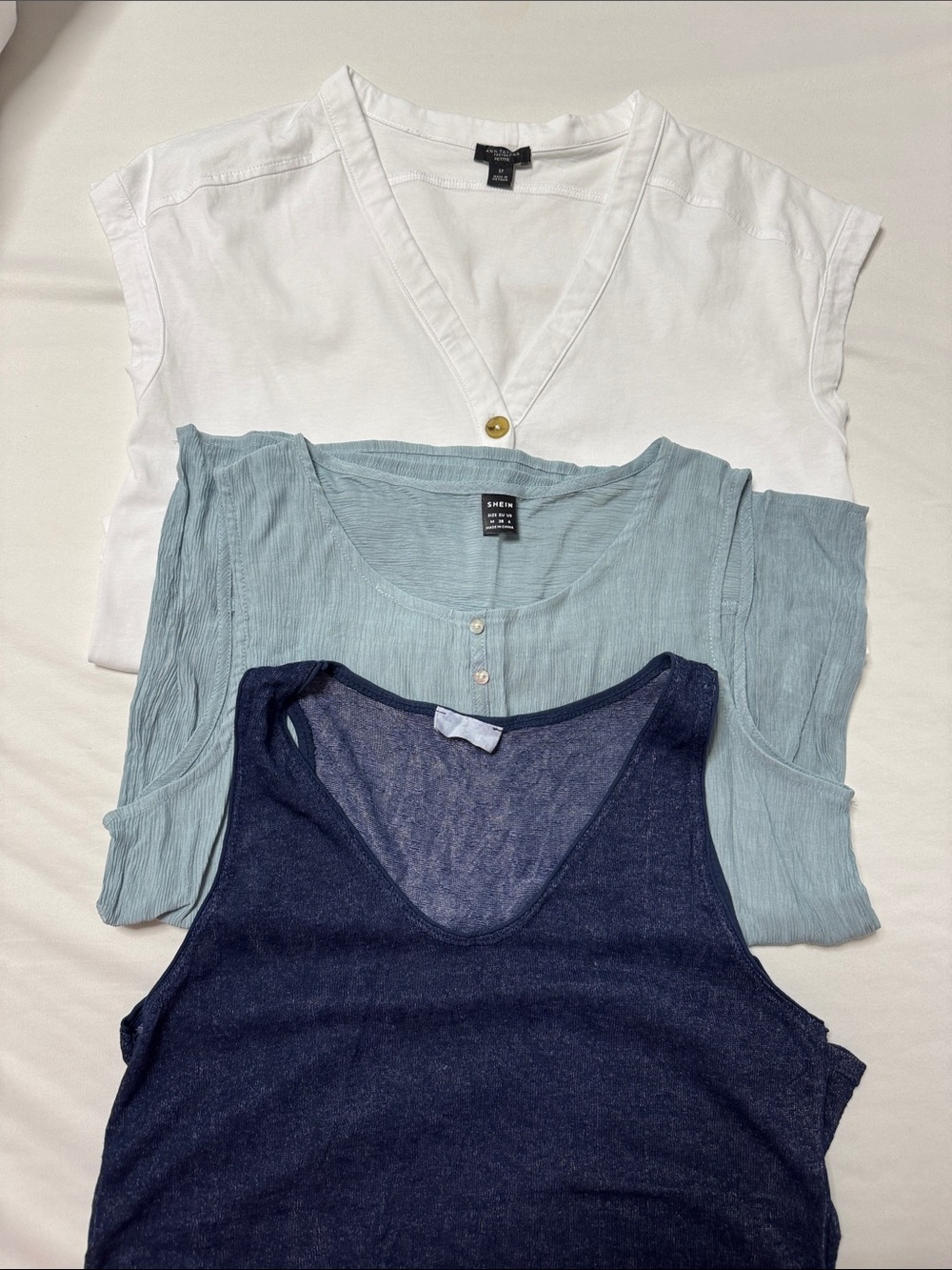 White, Light Blue & Navy Layered Tank & Tops Set